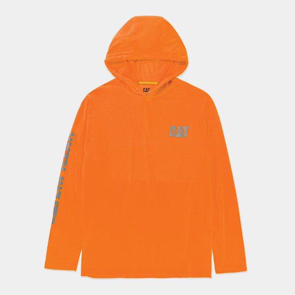 CAT Men's Hi-Vis UPF Hooded Long Sleeve T-Shirt Size 4XL In Hi-Vis Orange